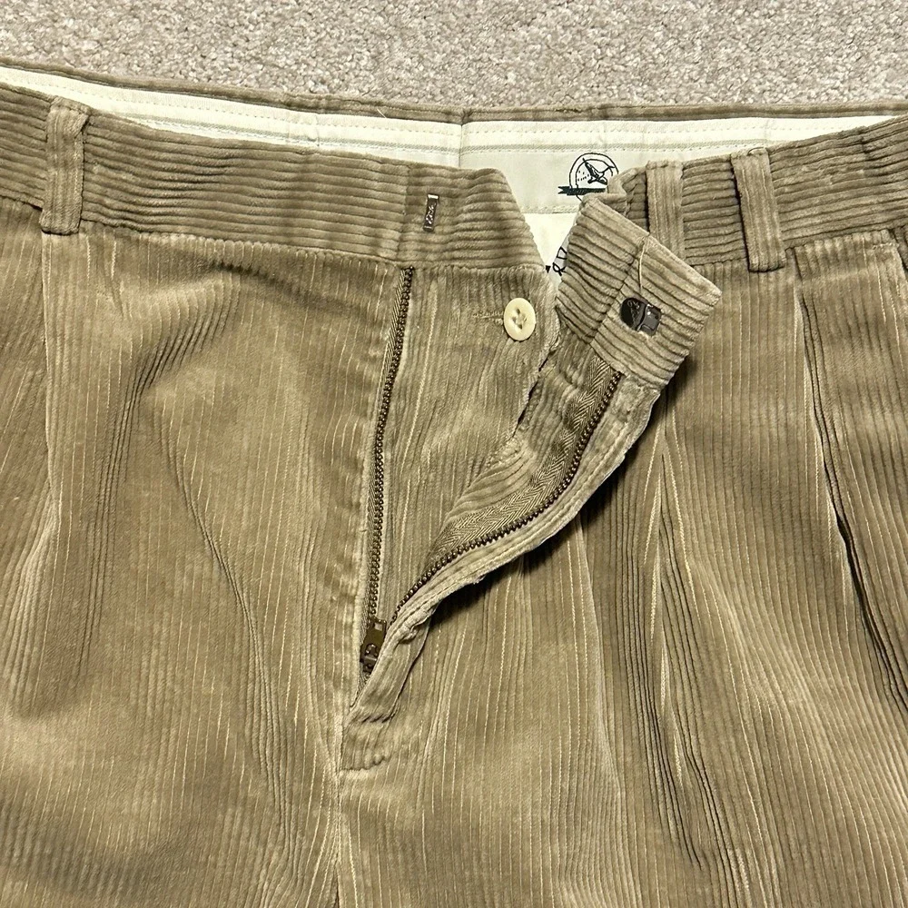 Eddie Bauer Corduroy Pants Men 36 (34x32) Beige Vintage 90s Pleated Hook‎ & Eye